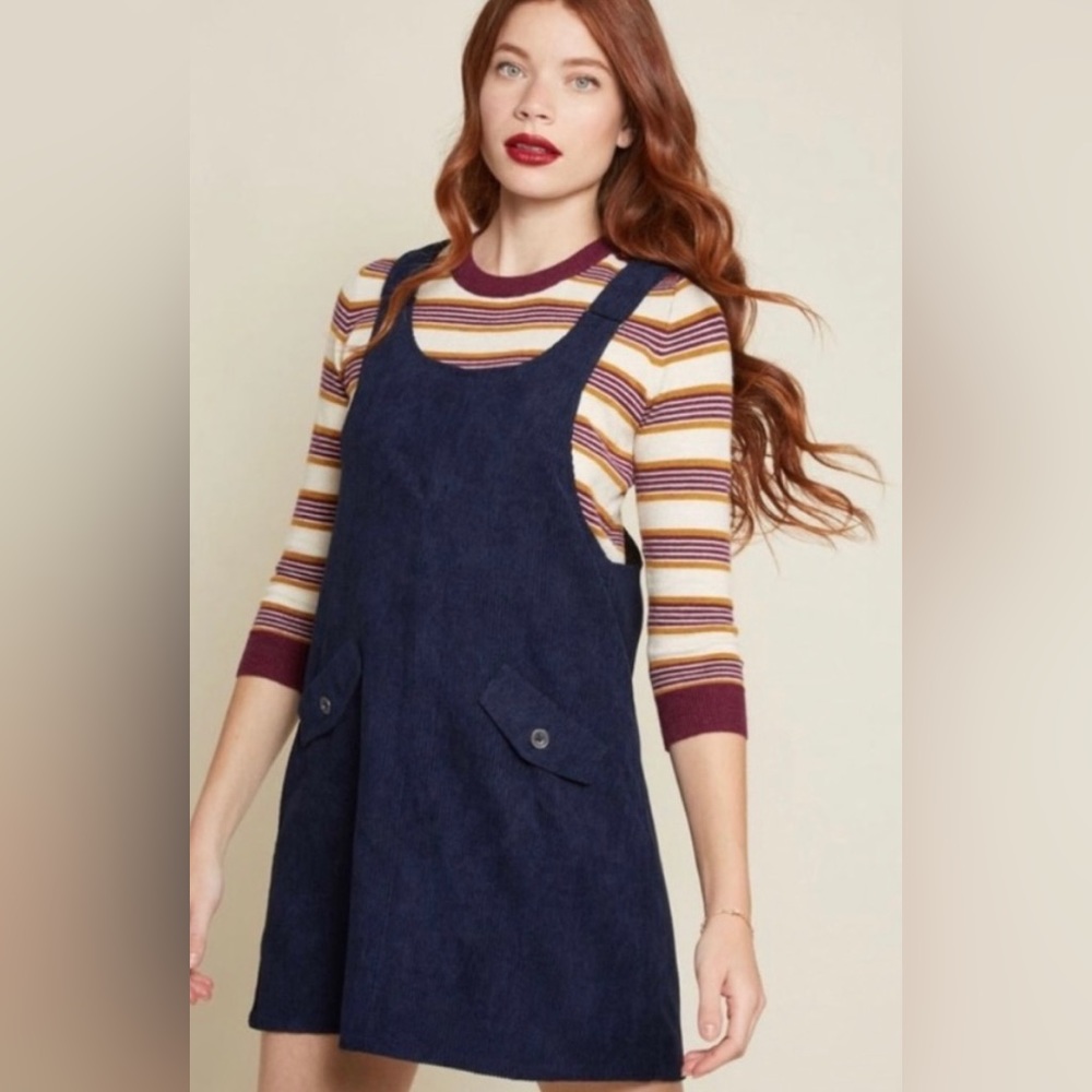 ModCloth Sociable Scholar Corduroy Pinafore Jumper Overall Dress, size small.